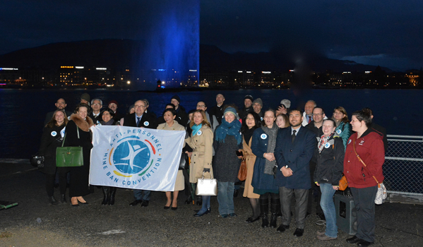 Geneva Jet d'Eau Lit Blue in Honor of Mine Ban Treaty 20th Anniversary